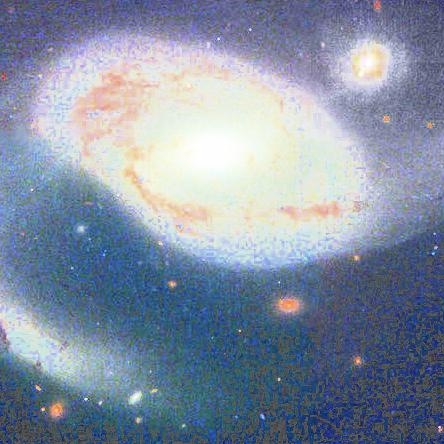 Stretched Hubble Heritage image of NGC 4319/Mkn 205