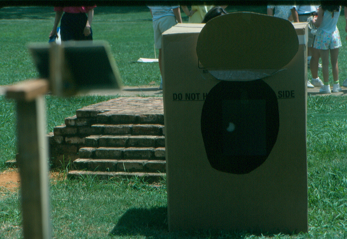 Solar eclipse, July 1991, using a mirror as a pinhole projector